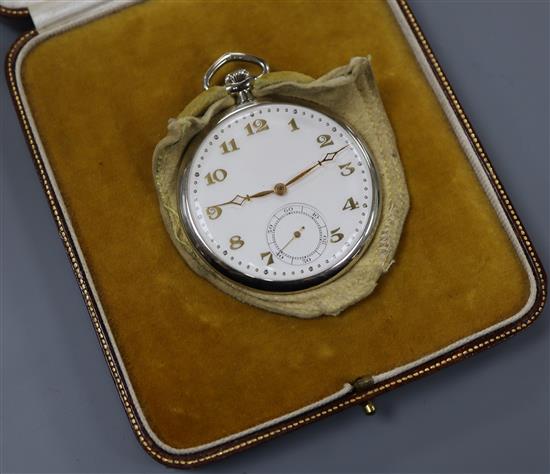 A cased George V 18ct white gold dress pocket watch, in Mappin & Webb box, London 1924.